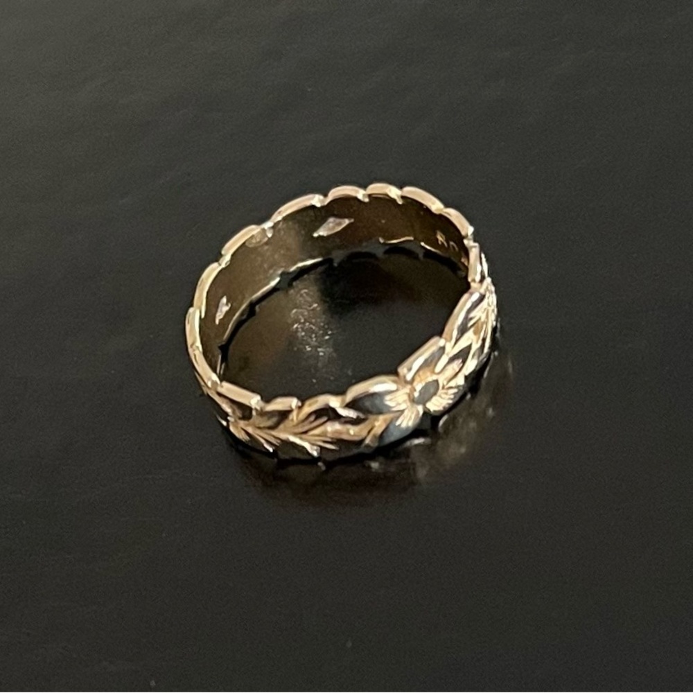 14 K Gold Hawaiian Carved Plumeria Pinkie Ring Size 2- Women's Jewelry - Picture 8 of 14